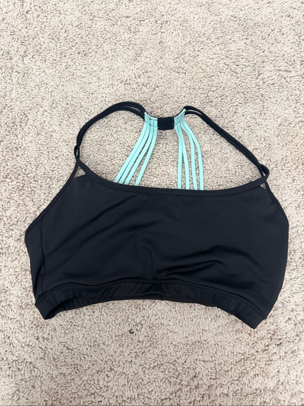LIVI Active Lane Bryant Black Turquoise Strappy Back Sports Bra Size 14
